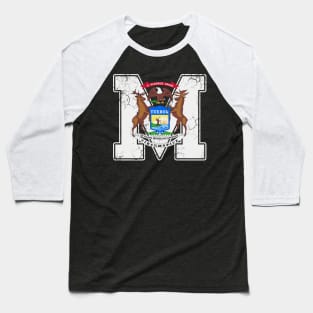 Michigan State Flag Vintage Distressed Art Baseball T-Shirt
